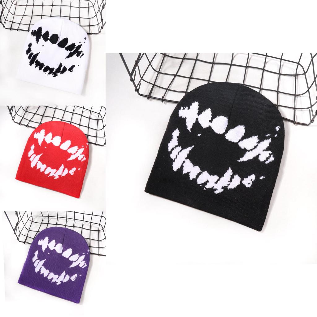 Knit Hat For Men Women With Facial Pattern Warm Winter Streetwear For Fall Season