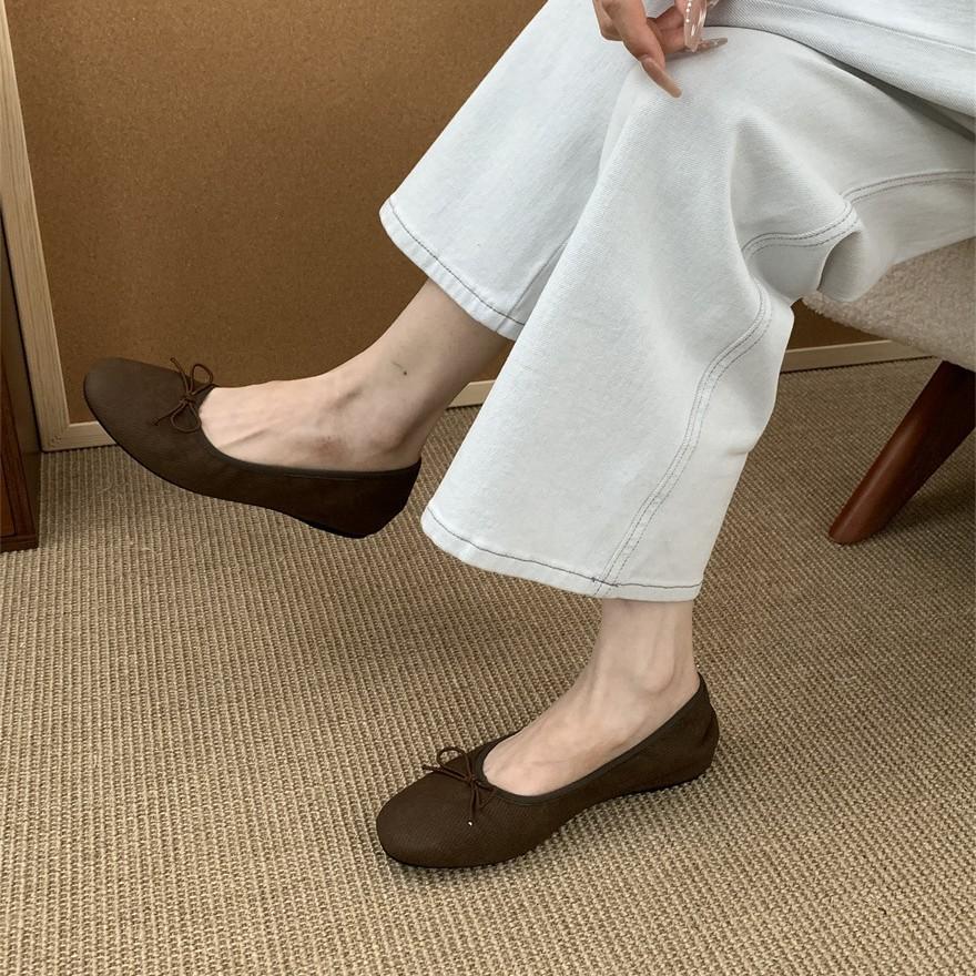 Flat-bottomed big-head temperament single shoes women's shoes 2025 spring and autumn one-pedal ballet outer wear soft-soled Doudou shoes