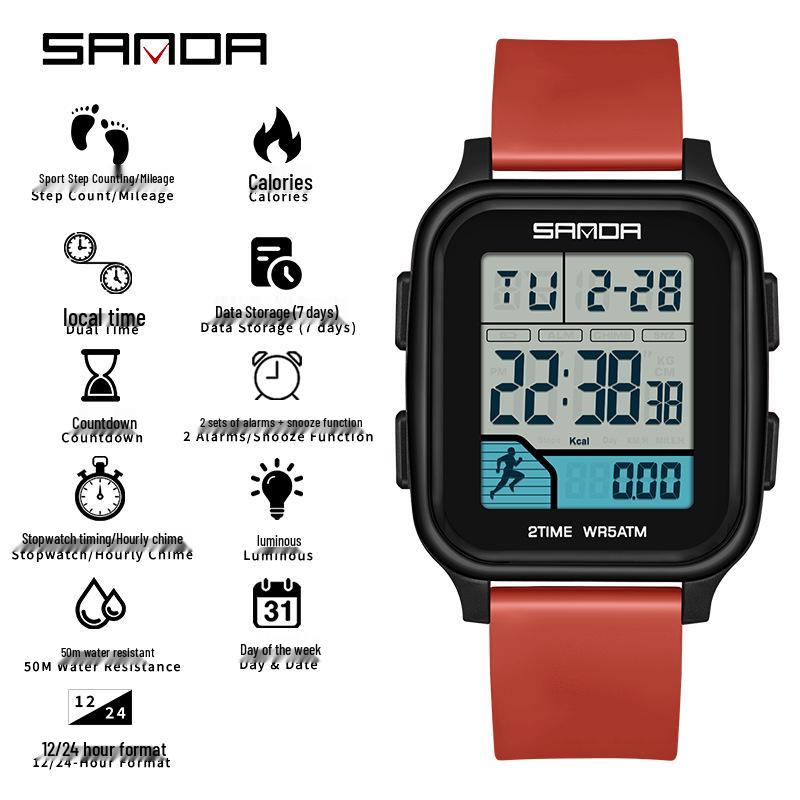 SANDA Trend Multifunctional Sports Watch for Students - Calorie Counter & Dual Alarms
