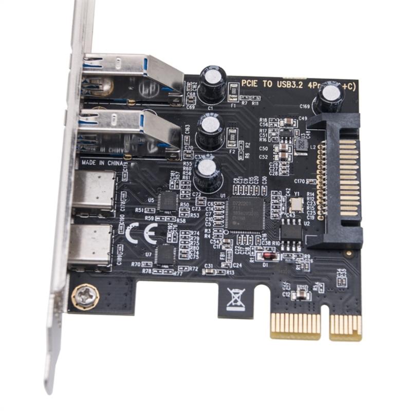 Highly Speed PCIE 1X To USB 3.0 Expansion Card USB 3.2 Gen1 Type C and USB 3.0 Interfaces Risers Card For Desktop PC