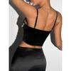Outfitgirl Black Soft Velvet Pearl Steel Ring Fishbone Camisole Sexy Slim Fit Slimming Top Women