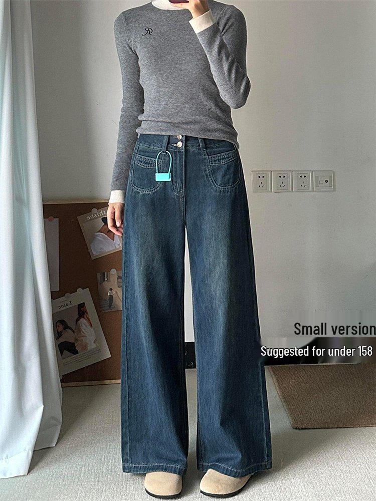

Plus Size High Waist Wide-Leg Blue Jeans for Pear-Shaped Women - Autumn/Winter Velvet Flare S for 80-90 jin