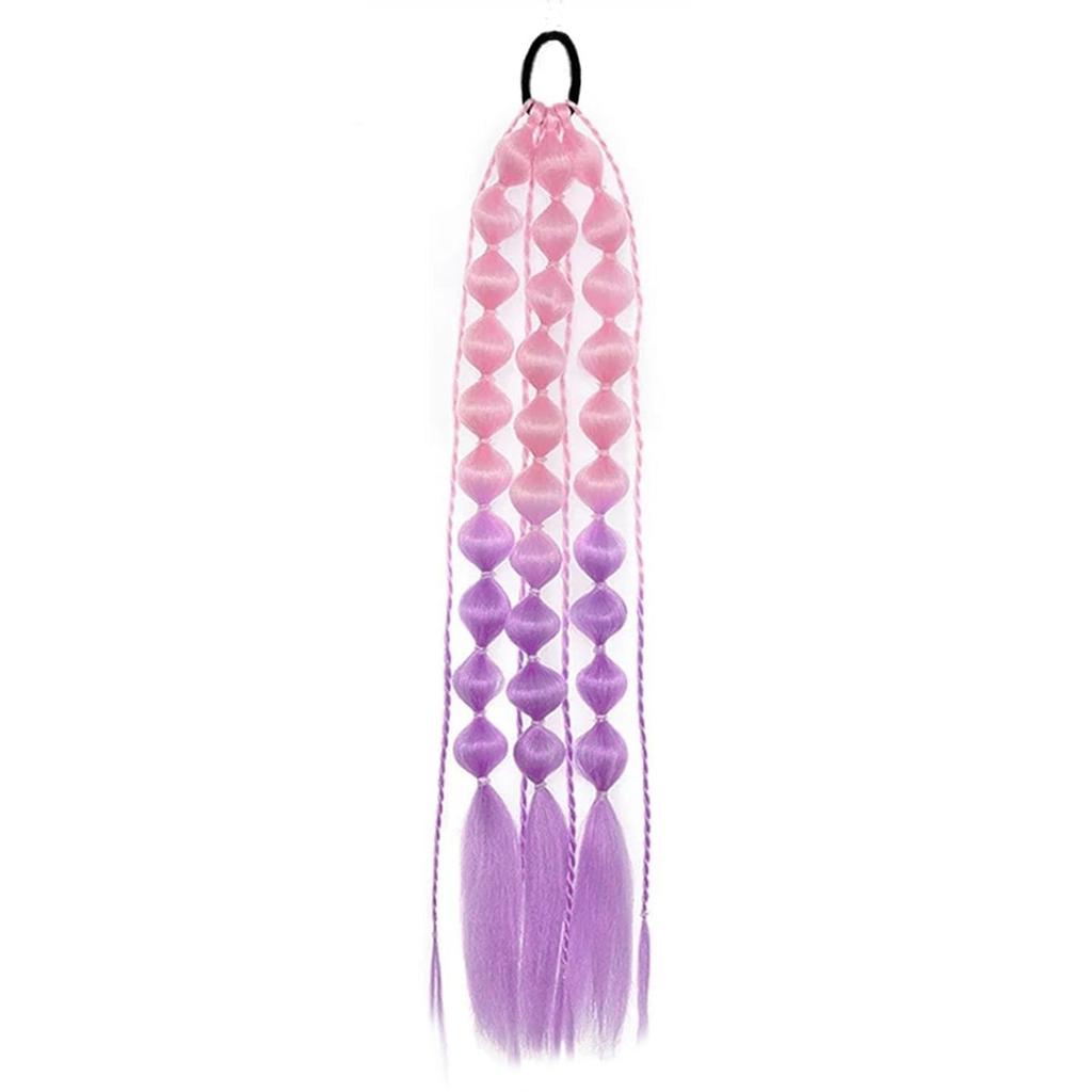 Synthetic 1Pcs Ponytail Extension Corlorful Bubble Braid Long Lantern Braided Ponytail with Hair Tie Straight Hairpieces
