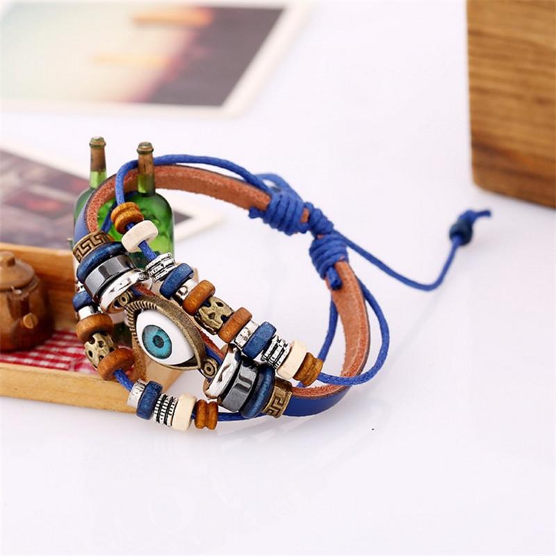 Vintage Beaded Eye Bracelets Multi-Layer Leather Rope Adjustable Bracelet Unisex Jewelry Accessries Gifts