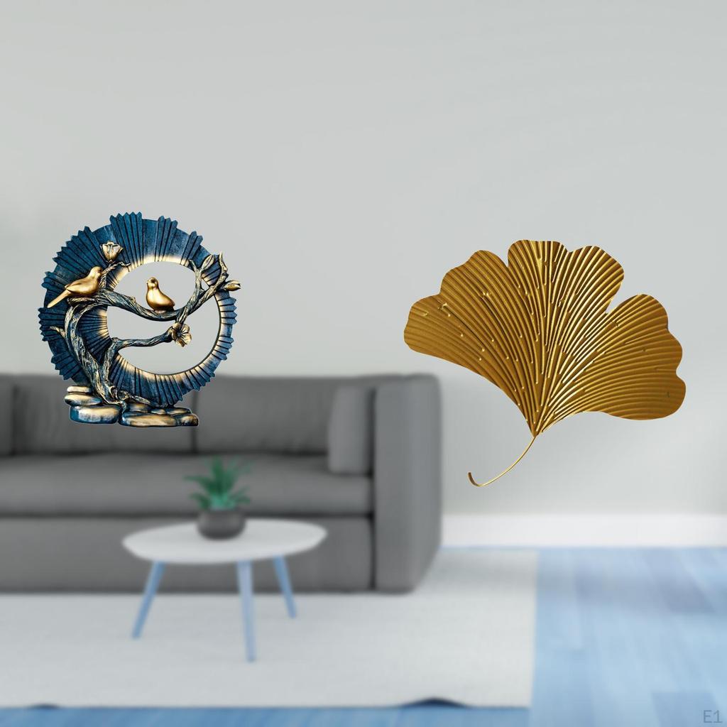 Resin Figurine And Wrought Iron Ginkgo Leaves Abstract Sculpture for Living Room Office Hotel Dining