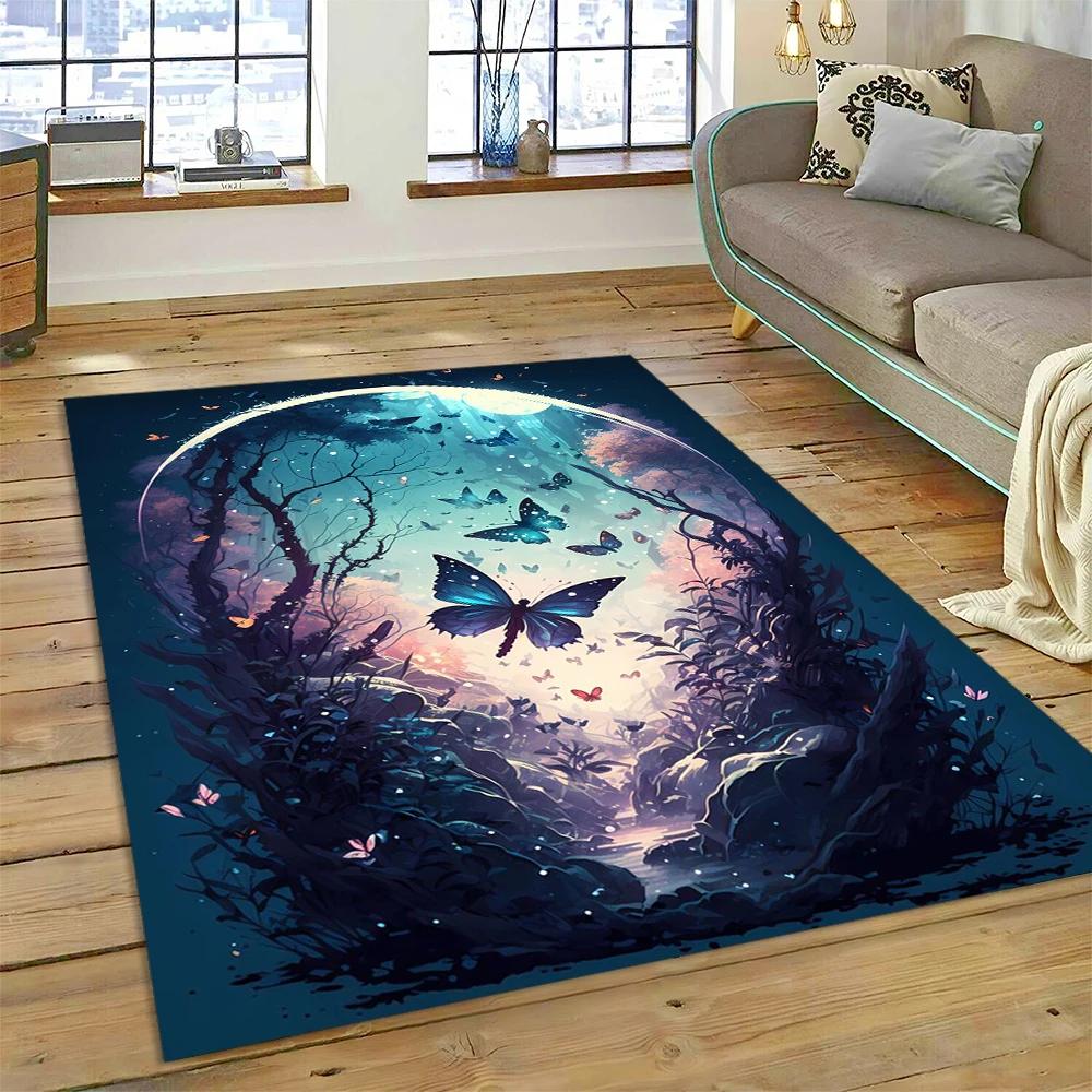 HD Fantasy Butterfly Flower Cartoon Carpet Rug for Home Living Room Bedroom Sofa Doormat Decor,Kids Area Rug Non-slip Floor Mat