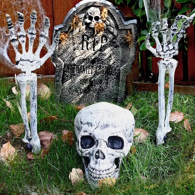 Realistic Skeleton Stakes Halloween Realistic Skull Skeleton Head Human Hand Arms For Halloween Party Home Garden Lawn Decor