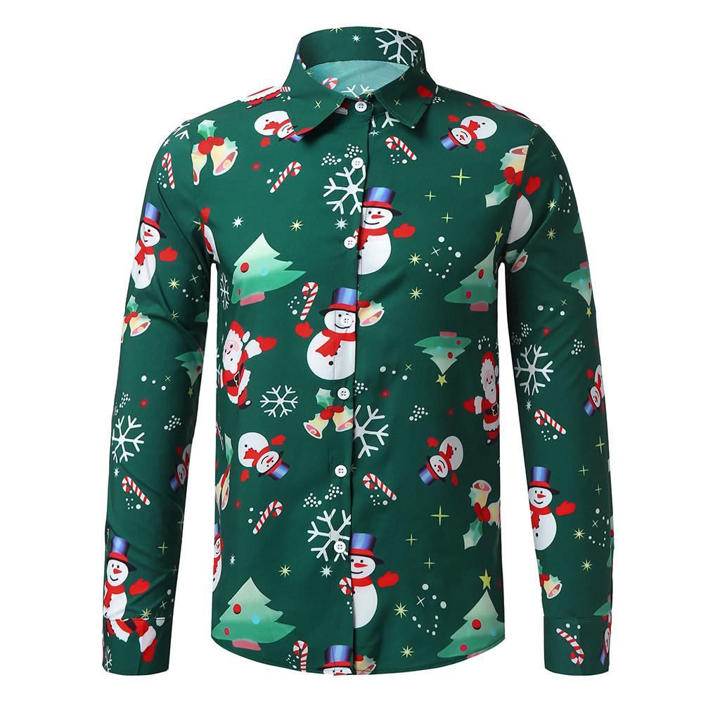 Men Casual Snowflakes Santa Candy Printed Christmas Shirt Top Blouse