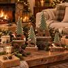 Tabletop Scene Display Accents 4Pcs Christmas Forest Friends Wooden Decor, Vintage Animal & Pine Farmhouse Style Winter Ornaments Tree Figurine, Table