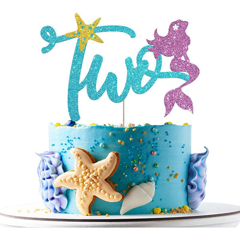 Mermaid Tail Happy Birthday Cake Topper Little Mermaid Party 1-10 Number Cupcake Toppers Girls Birthday Baby Shower Party Decor