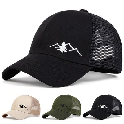 Casquettes en maille baseball respirantes avec broderie montagne unisexes, chapeaux décontractés réglables d'extérieur pour le printemps et l'automne, chapeau protection solaire