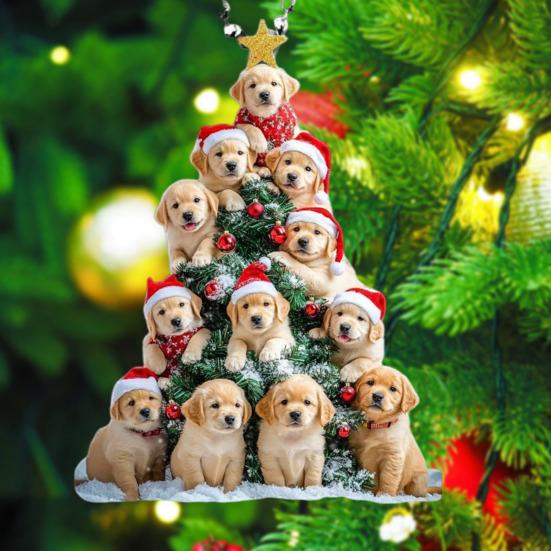 Christmas Acrylic Dog Hanging Decoration Holiday Party Winter Xmas Tree 2D Flat Acrylic Puppy