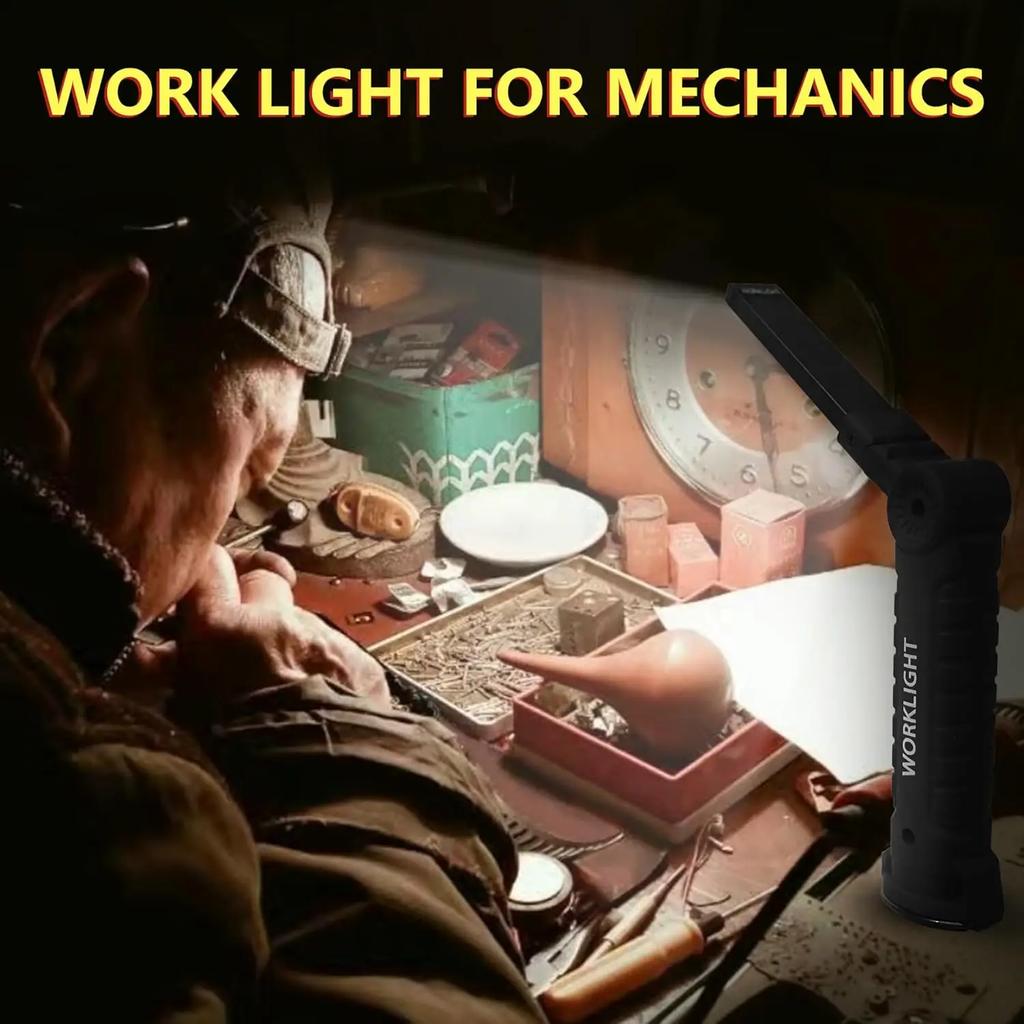 Multifunctional Rotatable Work Light, USB Rechargeable Flashlights w/ Magnet Hook,Ideal for Auto Repair Inspection and Emergency