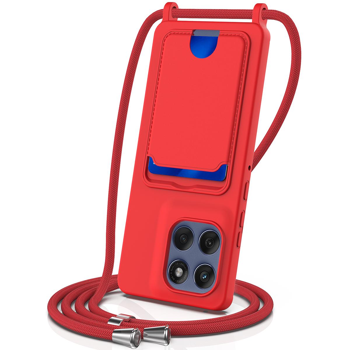 

Для Motorola Moto G Stylus 5G (2025)/Чехол для Motorola Edge 60 Stylus 5G Жидкий силикон Держатель для карт Задняя крышка для телефона со шнурком Red