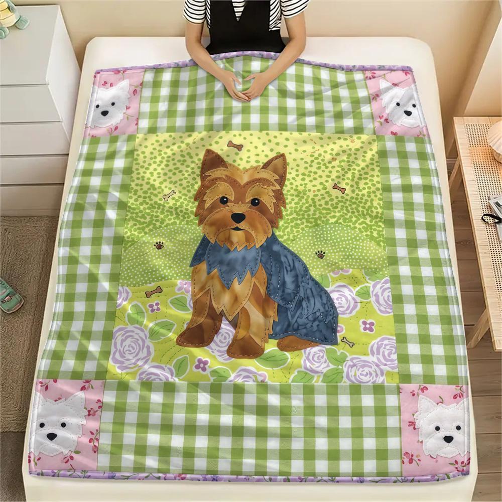 1Pc Cute Dog Patchwork Print Flannel Blanket High Quality Warm Comfortable Cover for All Seasons Perfect for Gifts Home Decor