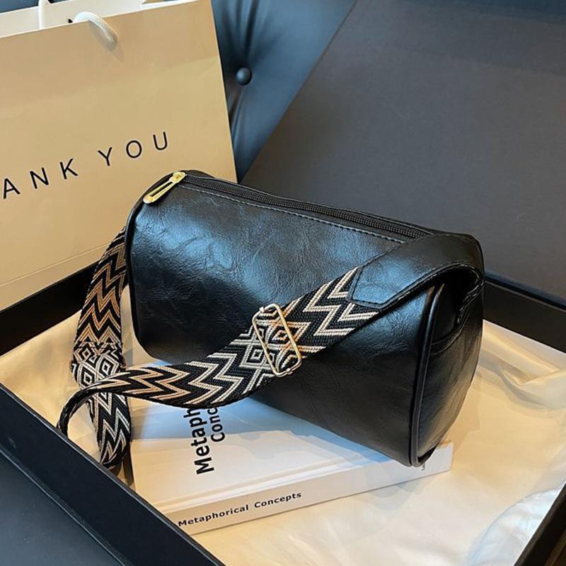 High Quality PU Leather  Wide Shoulder Strap Shoulder Bag  Women Vintage Ladies Small Handbag  Pillow Messenger Crossbody Bag
