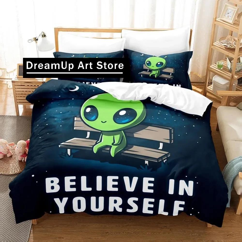 Alien Believe In Yourself Bedding Set Quilt Cover Bed Cover with Pillowcase Twin Single Queen King Size Boys Adult Home Textile