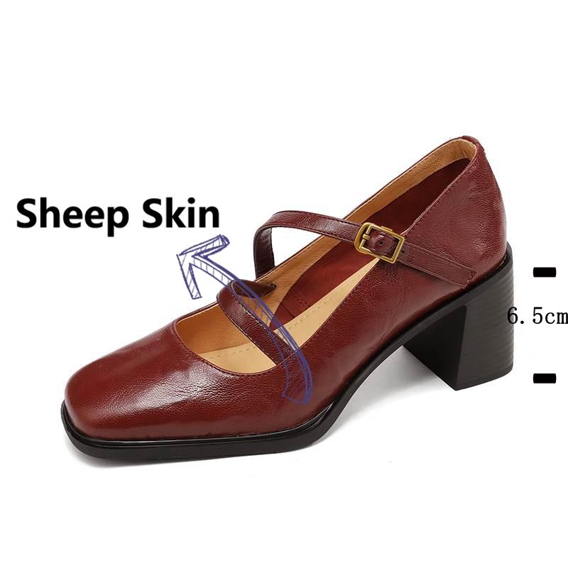 Krazing Pot Sheepskin Round Toe Size 41 Chunky High Heels Buckle Straps Vintage Autumn Pumps
