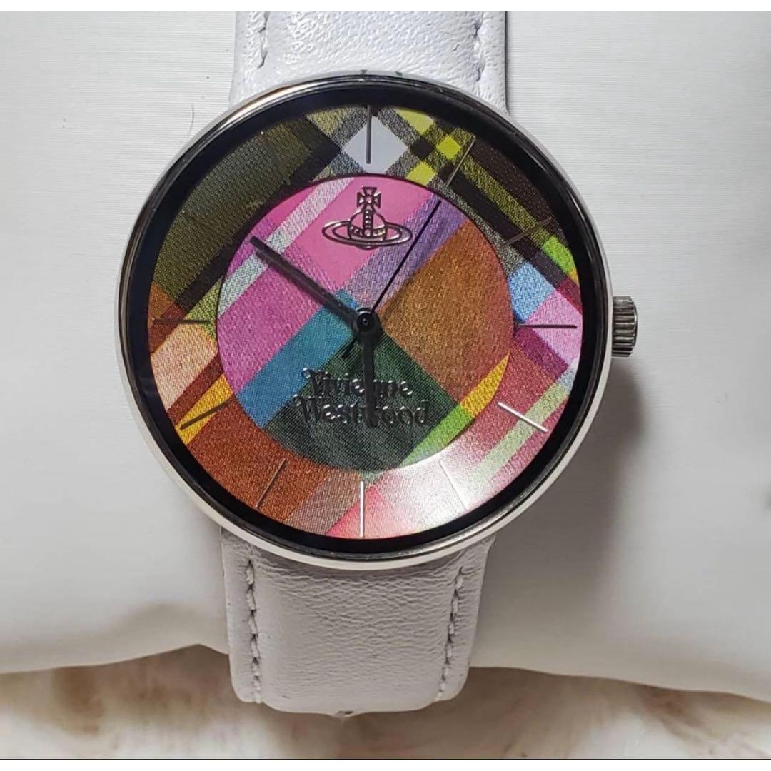 Used Vivienne Westwood Watch Plaid White Leather Working Item