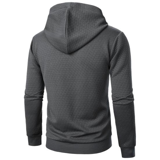 Men Fall Winter Hoodie Solid Color Drawstring Long Sleeves Jacquard Design Hooded Elastic Cuff And Hem Thin Daily Wear Casual Sport Top