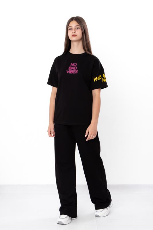 

Підлітковий спортивний костюм для дівчаток (Футболка + Штани) – Топ оверсайз, м яка двониткова тканина, повсякденний комфорт, літо, 6472-057-33 HC 140 чорний