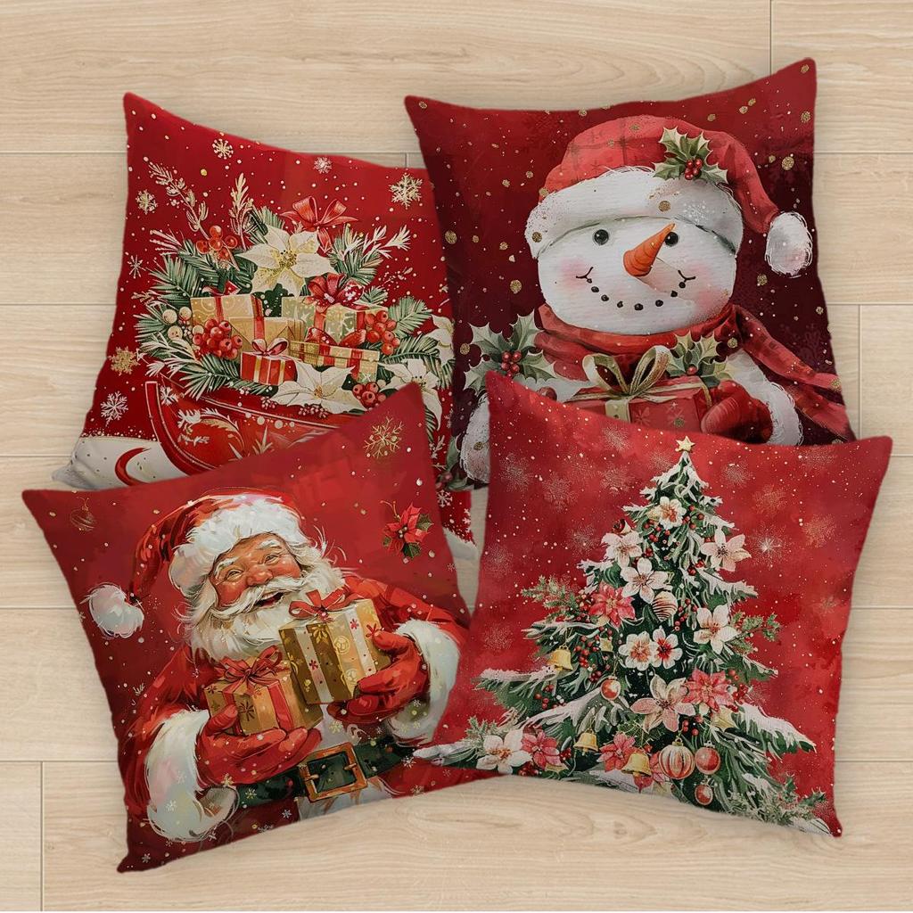 New Christmas Polyester Pillowcase - Holiday Decor for Living Room Sofa & Bedroom Cushion Cover