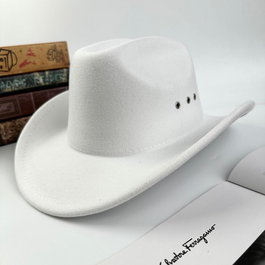 Men'S And Women'S Cowboy Hats Woolen One-Word Top Fashion Punched Hat Jazz Hat Big-Brimmed Top Hat