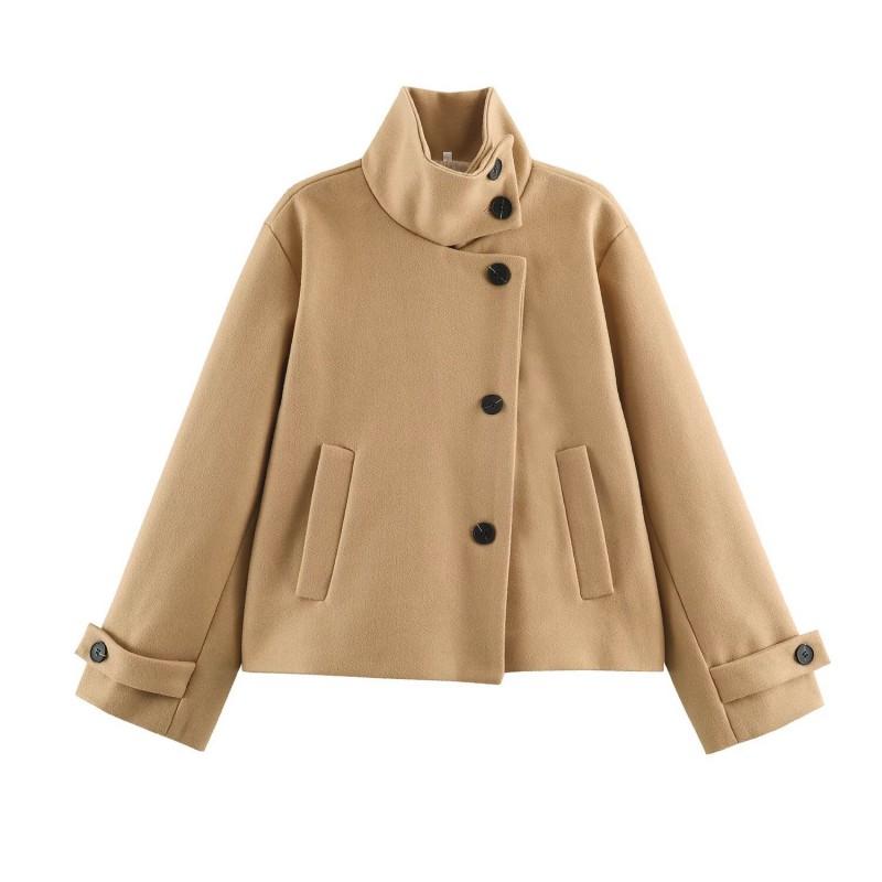 2026 Womens Street Fashion Stand Collar Short Wool Coat Outerwear W025 12107