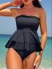 Women's Solid Color Ruched Strapless Bikini Cover-Up Two-Piece Set