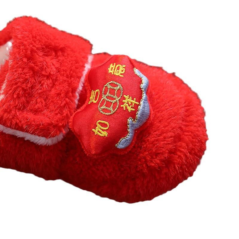 Velvet-Lined Non-Slip Red Baby Snow Boots: Sizes 0-1 Year, Thickened for Autumn/Winter