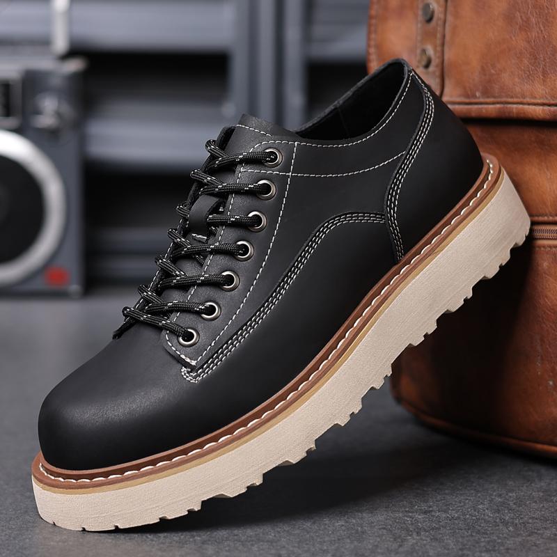 Fashion Spring High Quality Outdoor Work Shoes Spring Lace Up Soft Soled Oxford Shoes Round Toe Thick Soled Fashionable Casual Men Shoes