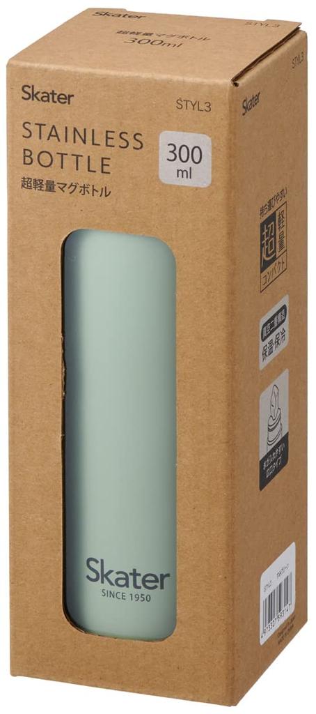 Skater Mug Dull Stainless Steel Water Bottle, Green, 300ml, Ultra-Lightweight Bottle, STYL3-A