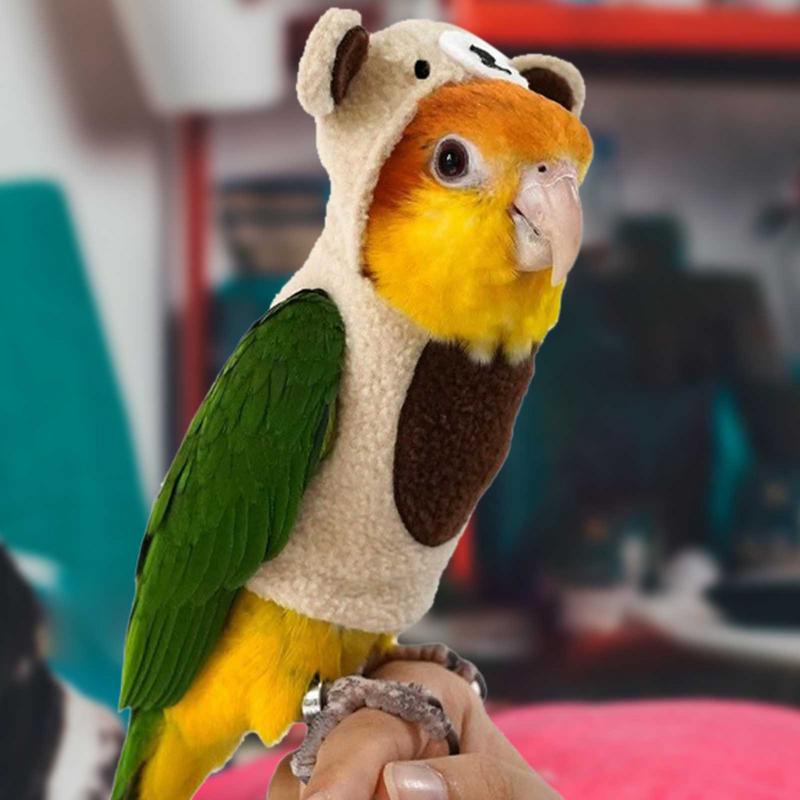 Bird Harness For Cockatiel Cute Bird Costume With Bear Shape Parrot Cloth Warm Parrot Cloak Multi-Purpose Bird Clothes Parrot