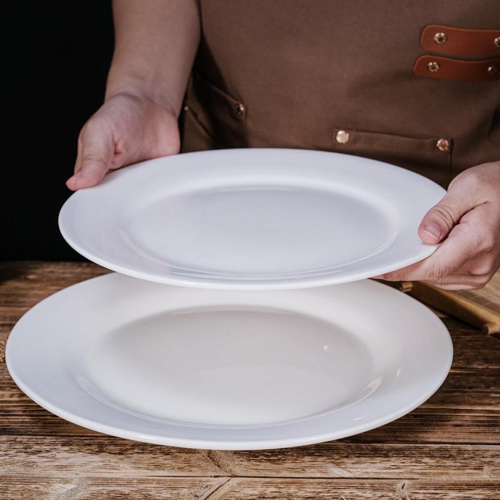 Steak Ceramic White Round Western Bone Plate - Shallow, Flat Tableware Dish for Household Use