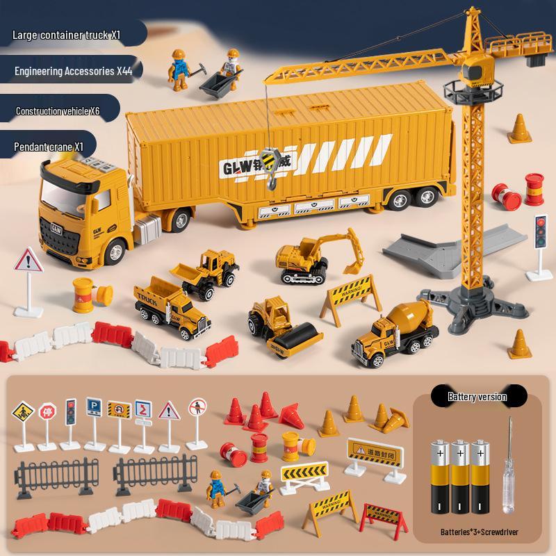 Multifunctional Alloy Construction Truck Toy Set: Excavator, Crane, and Transporter for Children