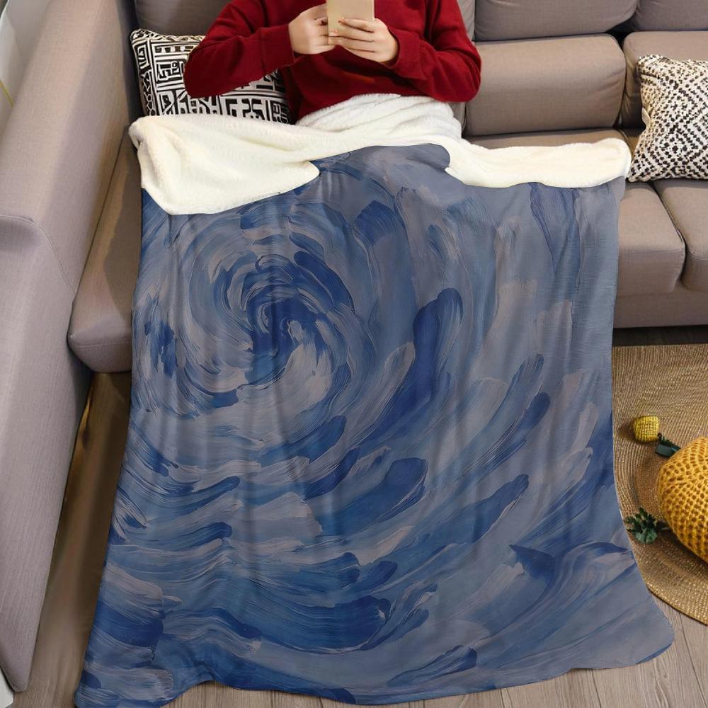 Blue Swirl Flannel Blanket Warm Soft Halloween Christmas Couch Warm Cozy Decorative Decor Gift for All Season