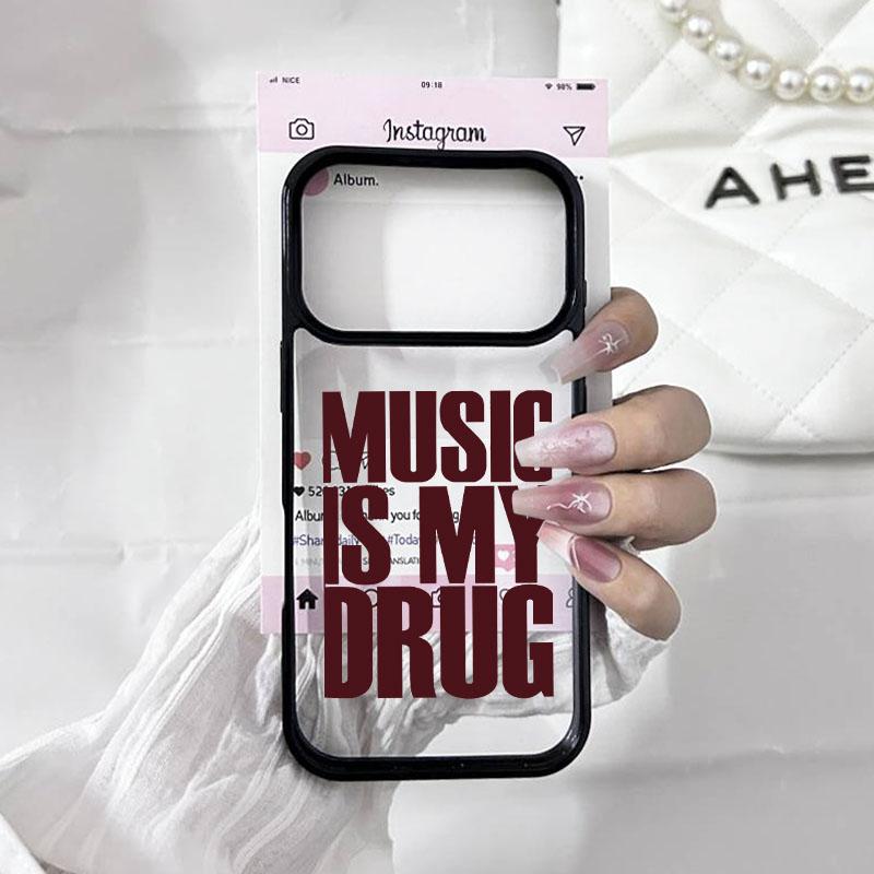 Fashion Letter Music is My Drug Phone Case For iPhone 17 Pro Max 17Pro 17Air 17 Simple Quotes Clear Hard Cover Shockproof Shell