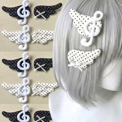 Y2K Cute Wing Polka Dot Notes White Black Angels Hairclips for Girls Sweet Subculture Korean Hair Clips Head Side Headwears Gift