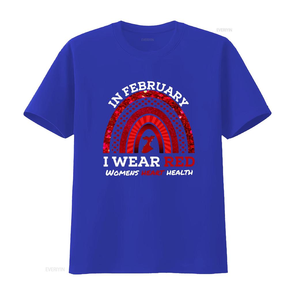 In February I Wear Red T Shirt We Womens Heart Health Ribbon Disease Awareness For Her Vintage Washed Versatile Comfortable