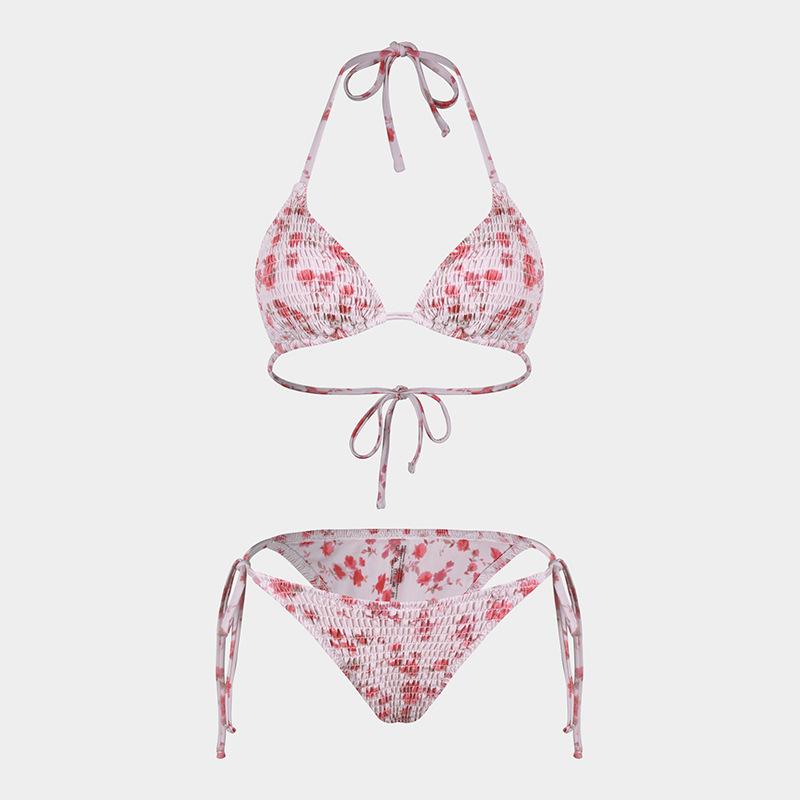 TS JYL-BK045 Mesh Skirt Three-Piece Bikini, Print Triangle Slim Swimwear For Vacation