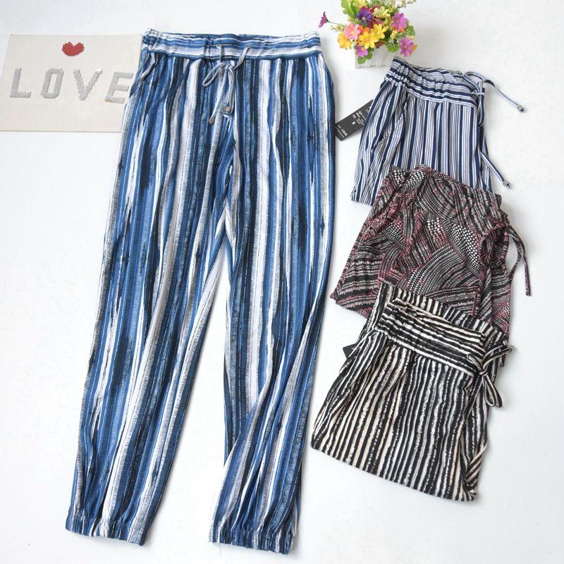 Women's Foreign Orders Knitting Print Loose High Waist Home Pants Spring and Summer Thin Can Be Outwear Closed Exercise Casual Pants