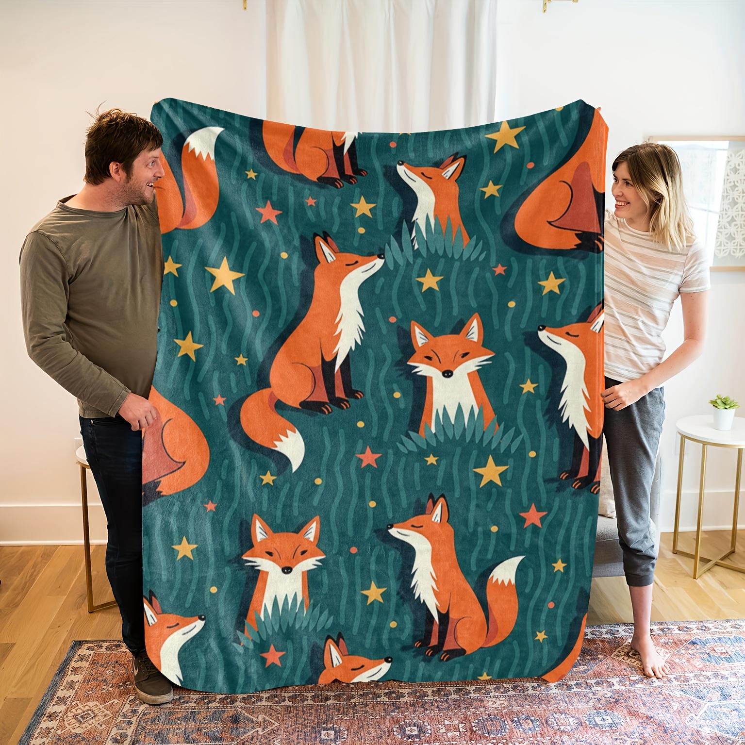 

Cozy Fox & Stars flannelBlanket - Soft High-Definition Digital Print, All-Season Machine Washable Throw for Bed, Couch, or Gift 70x100cm
