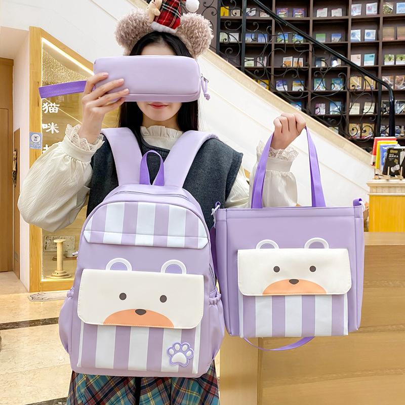 Primary School Students' Children's School Bag New Style Nylon Primary and Secondary School Backpack Three Piece Set Large Capacity Backpack