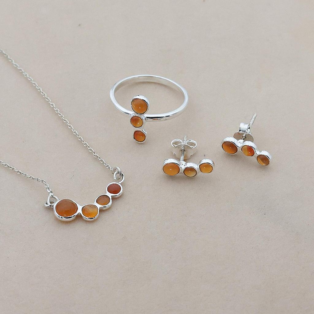 Carnelian Jewelry Set, 925 Sterling Silver, Gift For Her, Dainty Jewelry, Women Jewelry