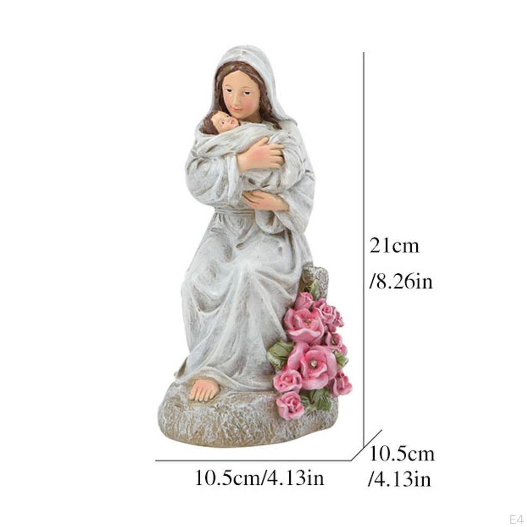Mary Figurine Garden Light Lamp Resin Sculpture Jesus Statue for Altar Entryway Walkway