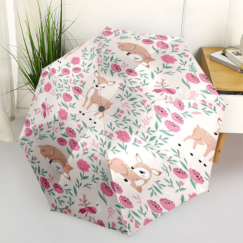 

1pc Deer Floral Pattern Umbrella with Plastic Handle,Vibrant Cartoon Pattern,Multi-functional UmbrellaPT086