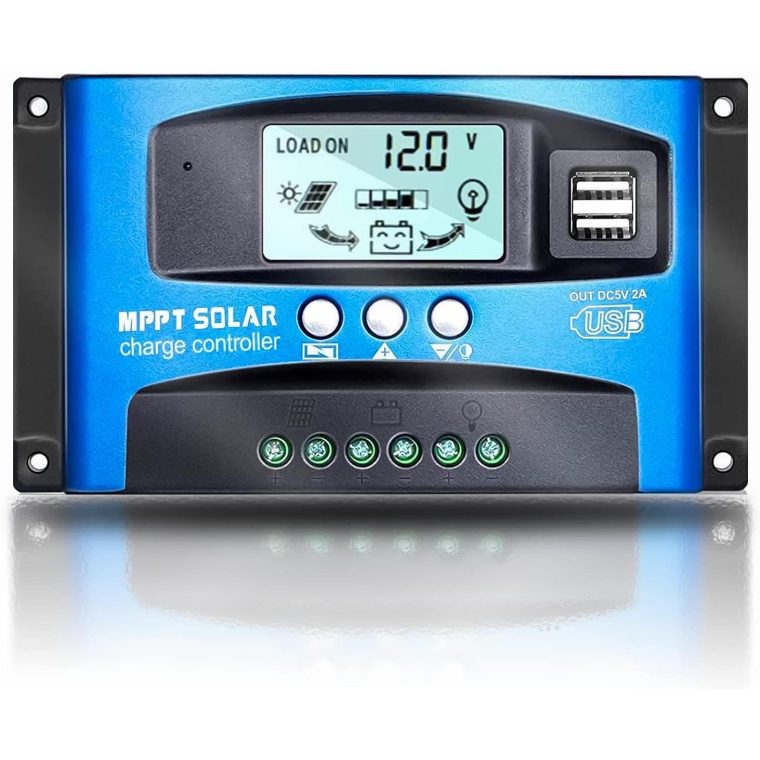 

MPPT 40A 12V/24V Auto Focus Tracking Solar Panel Charge Controller Regulator with Dual USB Port,LCD Display, New Mppt Technical 40A синій