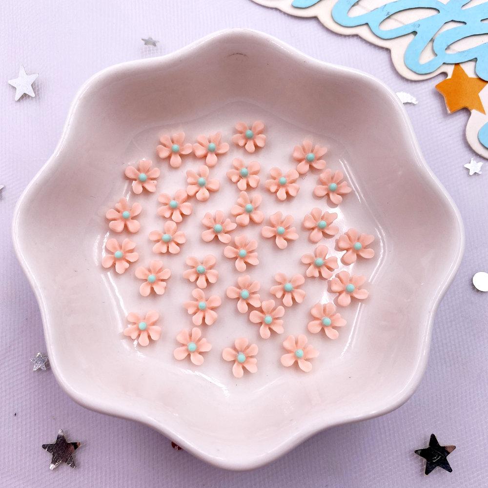 100Pcs 7mm Resin 3D Colorful Mini Osmanthus Flower Gems Flat back Stone Scrapbook Jewelry Wedding Applique Nail Art Decor Crafts