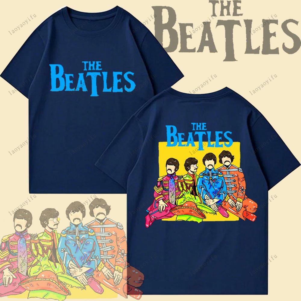 The Beatles Black Rock Band Tshirt Unisexs TShirt Y2k Street Fashion Streetwear Cotton Tops Oneck Shortsleeve Sweatshirt