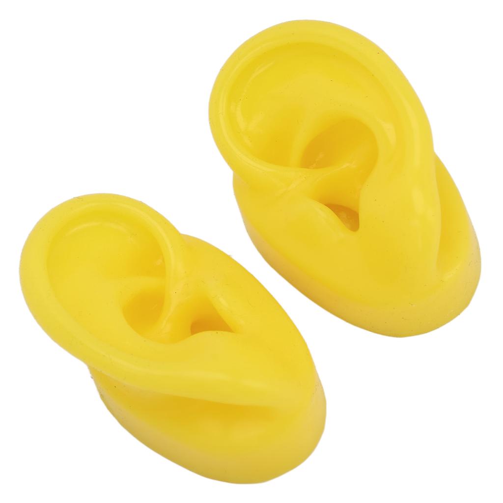 2PCS Silicone Ear Model Soft Tough Bubble Free Yellow Waterproof Ear Displays Mould for Hospital